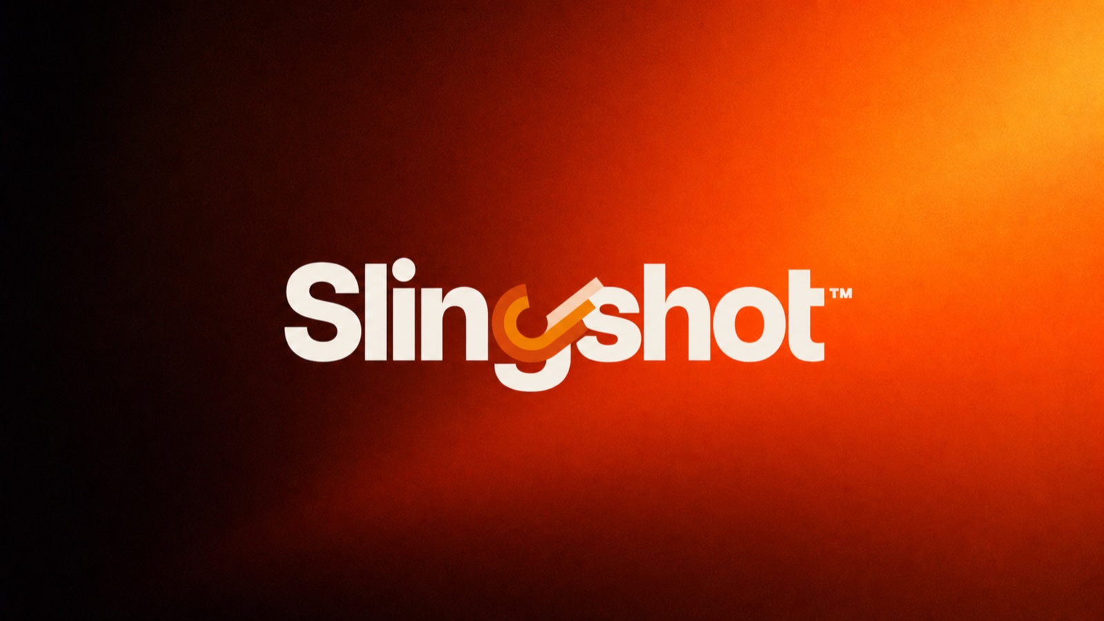 The Slingshot main ID negative over a deep rust-to-amber gradient falling to black at the edges