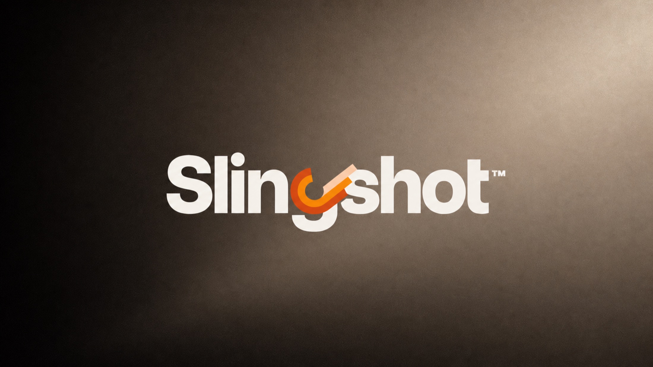 The Slingshot main ID negative over a dark taupe gradient under soft directional light