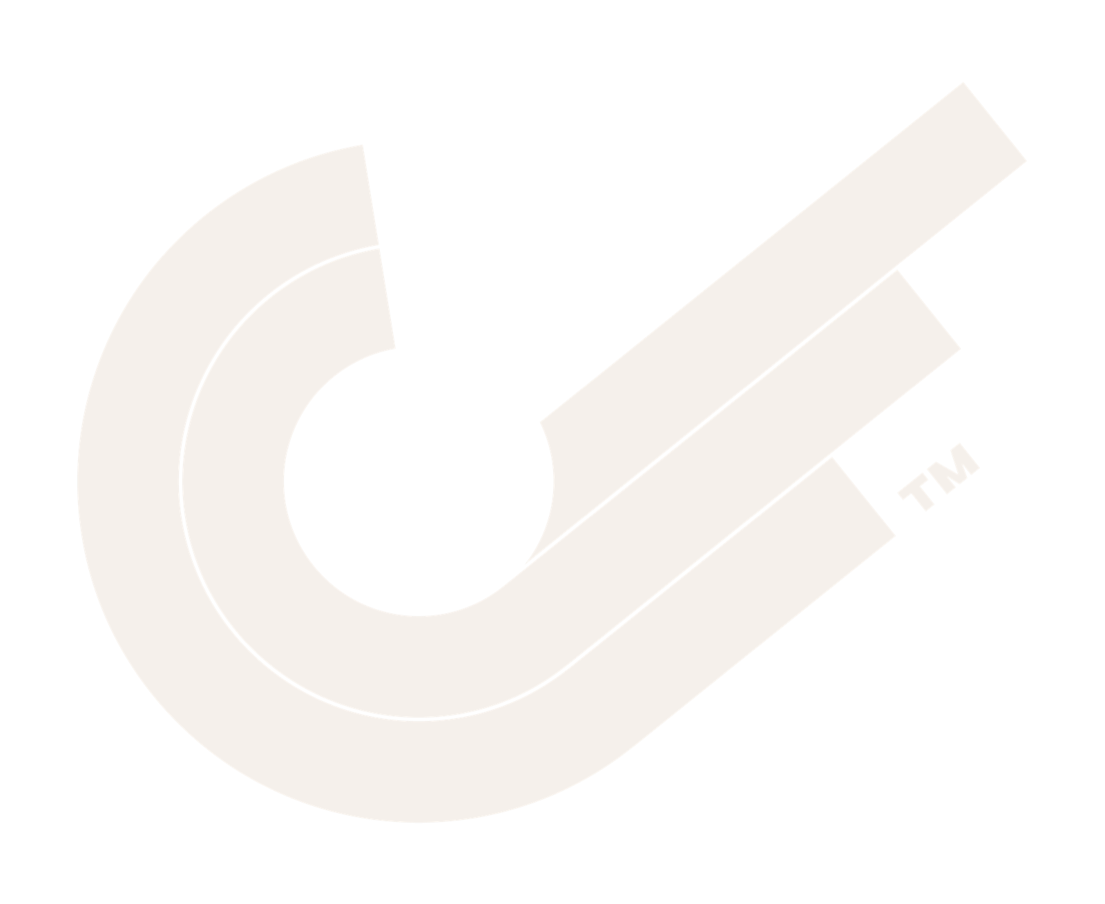 Slingshot mark as a solid Warm Stone one-color silhouette with keyline band separation