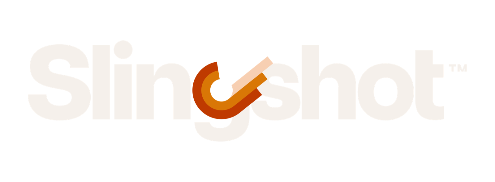 Slingshot main ID negative: Warm Stone letterforms with the full-color mark, for dark surfaces
