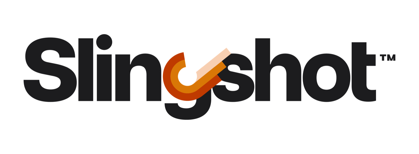 Slingshot main ID positive: Carbon letterforms with the full-color mark, for light surfaces